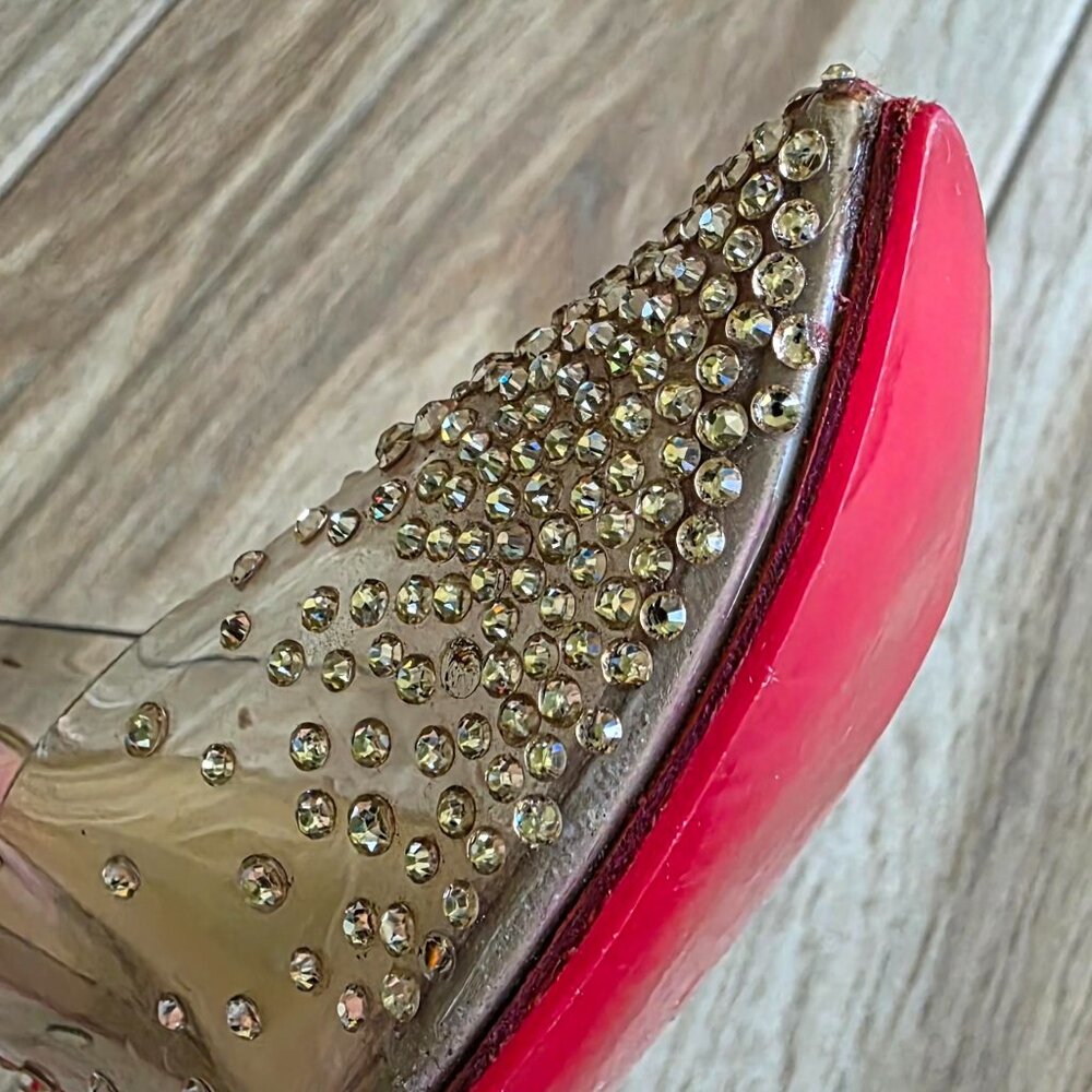 Christian Louboutin Degrastrass Nude & PVC Embellished Crystal Shoe Eur.37 - Picture 14 of 16